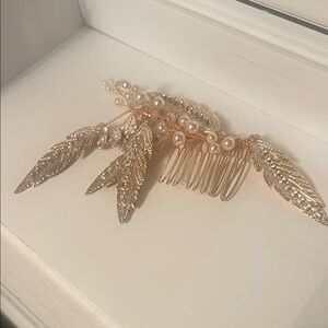 Gold Leaf and Pearl Hair barette - Women Accessories